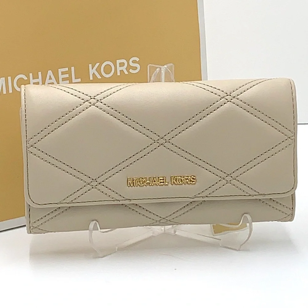 MICHAEL KORS JET SET TRAVEL LARGE TRIFOLD WALLET LIGHT SAND COLOR NWT